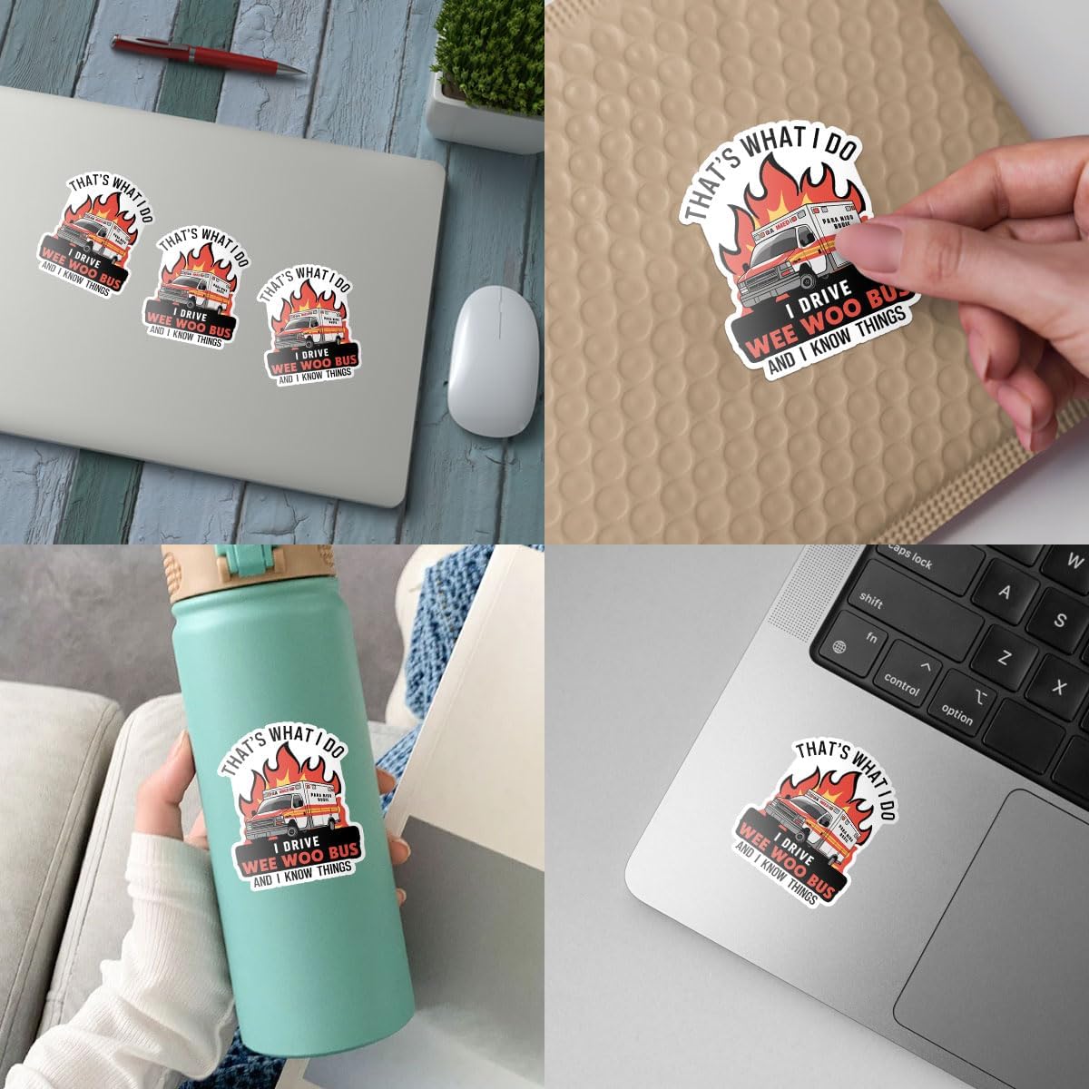 (3Pcs) That's What I Do, I Drive Wee Woo Bus Sticker, Funny EMS EMT Stickers Medical Parademic Ambulance Driver Gifts - Stickers for Laptop Water Bottle Phone Car Window Helmet 3 inches