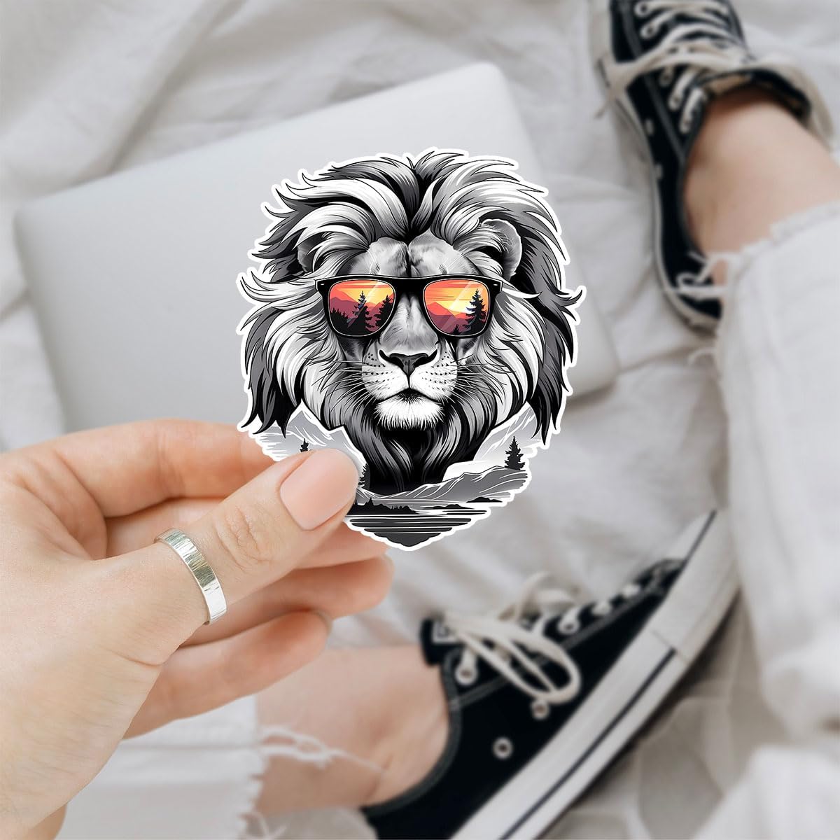 3Pcs Cool Lion with Sunglasses Sticker, Lion Face Bumper Sticker, Lion Head Stickers, Animals Vinyl Sticker Decal, Funny Leo Sticker - Sticker for Laptop Water Bottle Phone Hard Hat 3" (Lion 2)