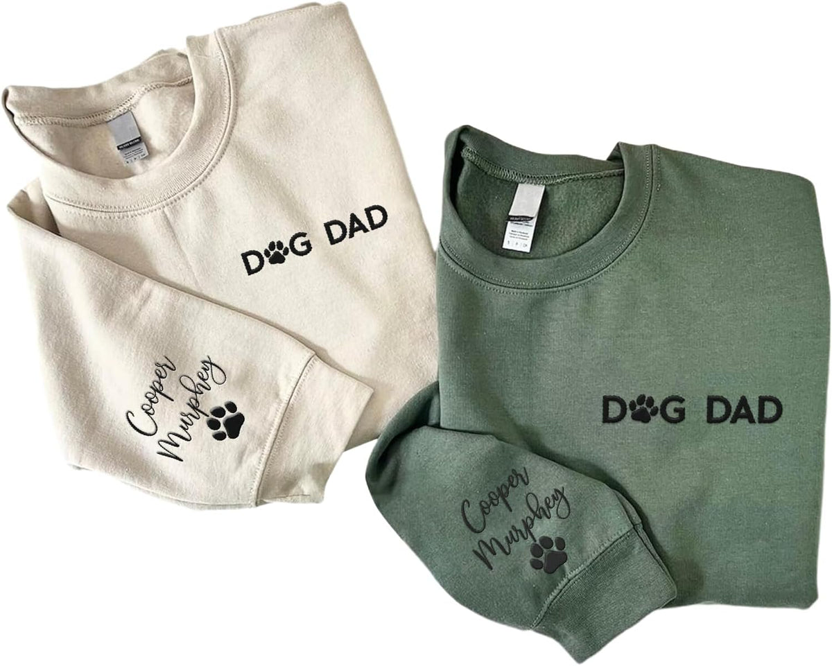 Personalized Embroidered Dog Dad Crewneck Sweatshirt, Custom Dog Dad Shirt Gift for Men (Cotton + Polyester, SS2)
