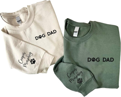 Personalized Embroidered Dog Dad Crewneck Sweatshirt, Custom Dog Dad Shirt Gift for Men (Cotton + Polyester, SS2)