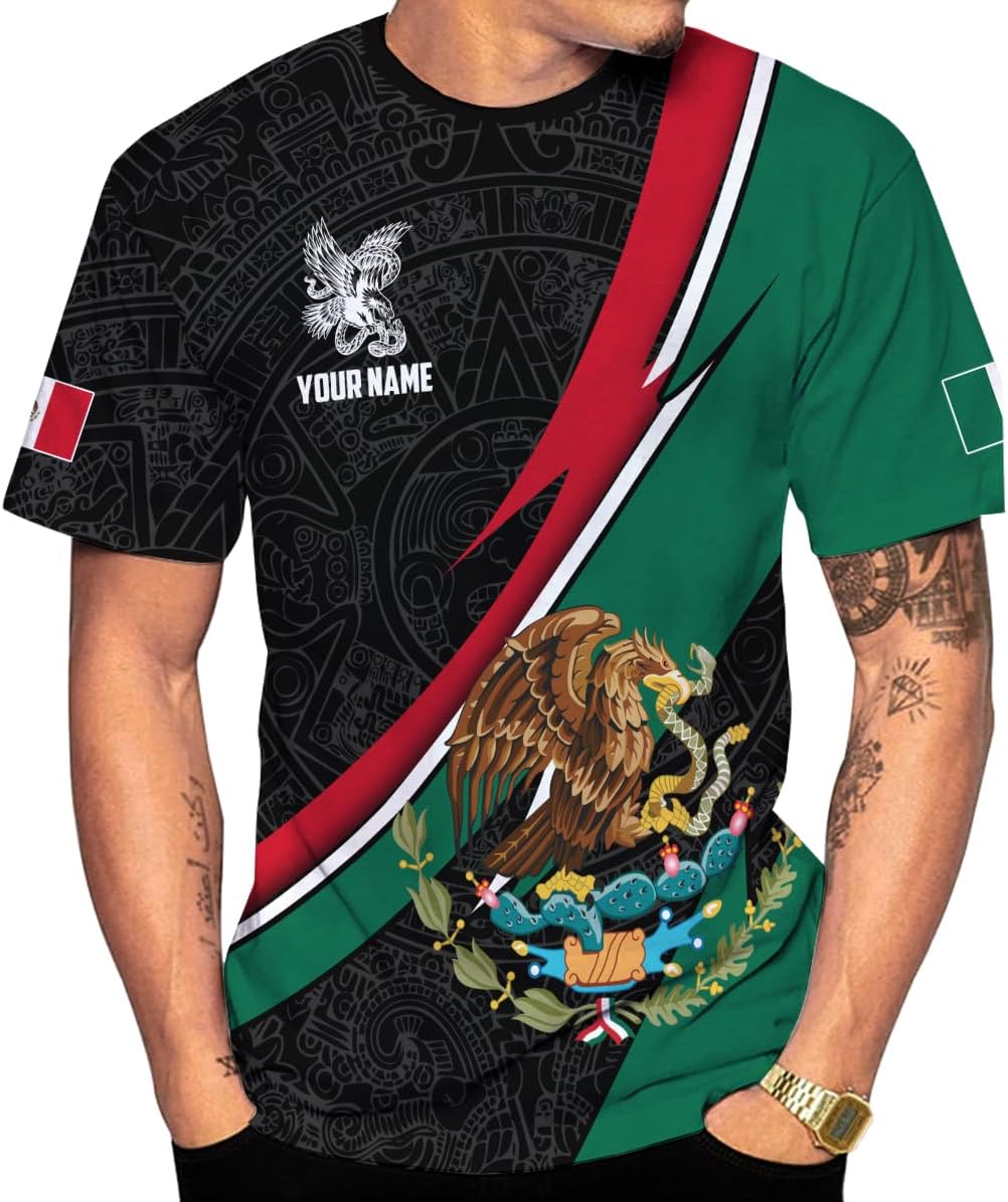 Mostprints Personalized Name Mexican Shirts for Men 3D Customized Mexico Shirts for Men Mexico Shirts for Women Mexico Shirt