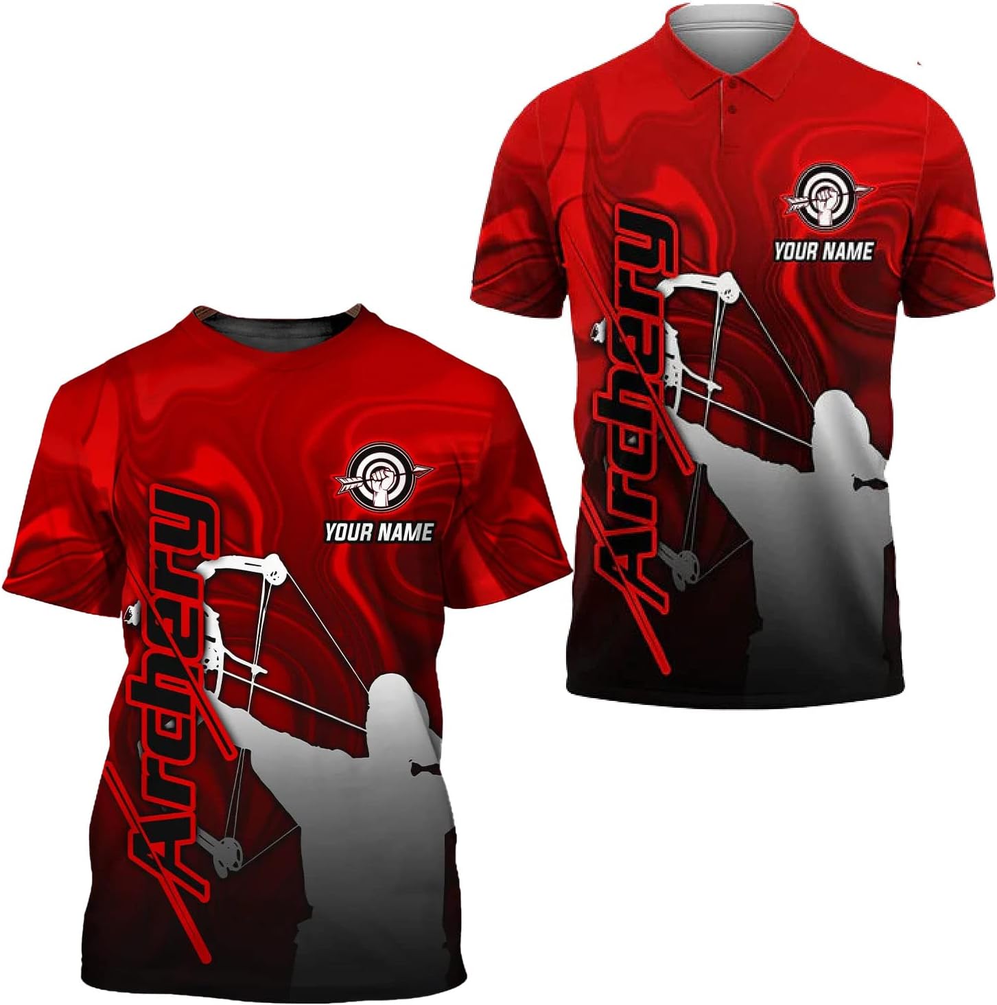 Woseprints Custom Archery T-Shirt Bow and Arrow Personalized Polo Shirts for Archer Men Women Target Shirt Team Apparel Gifts