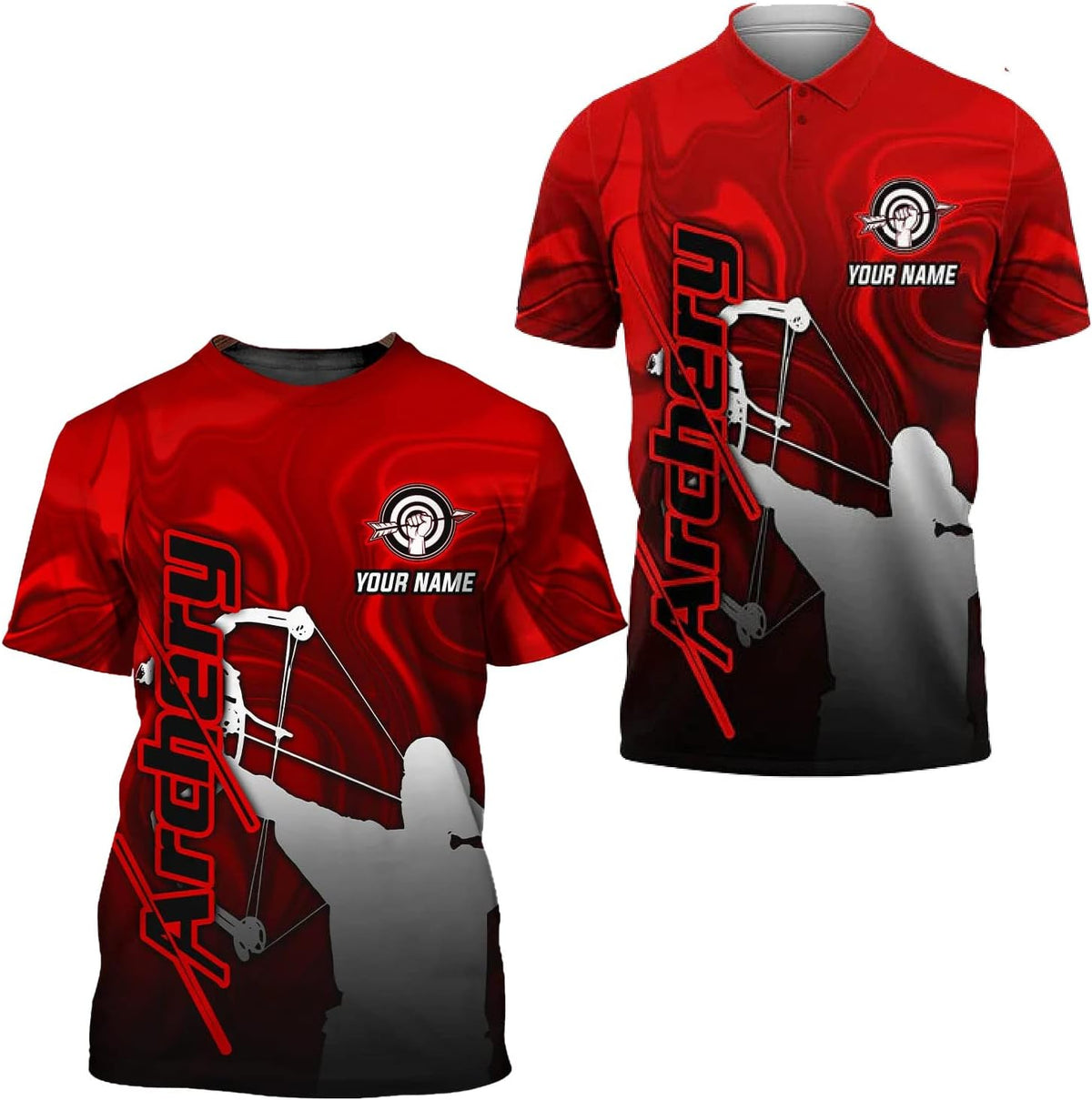 Woseprints Custom Archery T-Shirt Bow and Arrow Personalized Polo Shirts for Archer Men Women Target Shirt Team Apparel Gifts