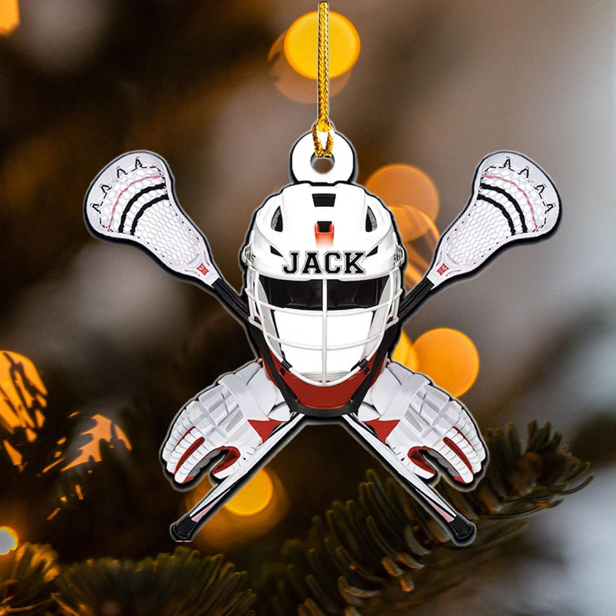 HomeDesign Personalized Lacrosse Ornament, Lacrosse Amor Shape Flat Ornament, Lacrosse Helmet Ornaments, Gifts for Lacrosse Lovers, Lacrosse Players, Lacrosse Christmas Ornament (LA 13)