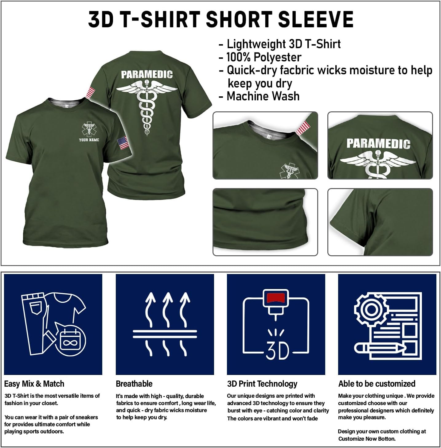 Mostefy Personalized EMT Shirt, EMS Shirt, Customized EMS Shirts,EMT Paramedic Uniform Emergency Medical Technician Shirts