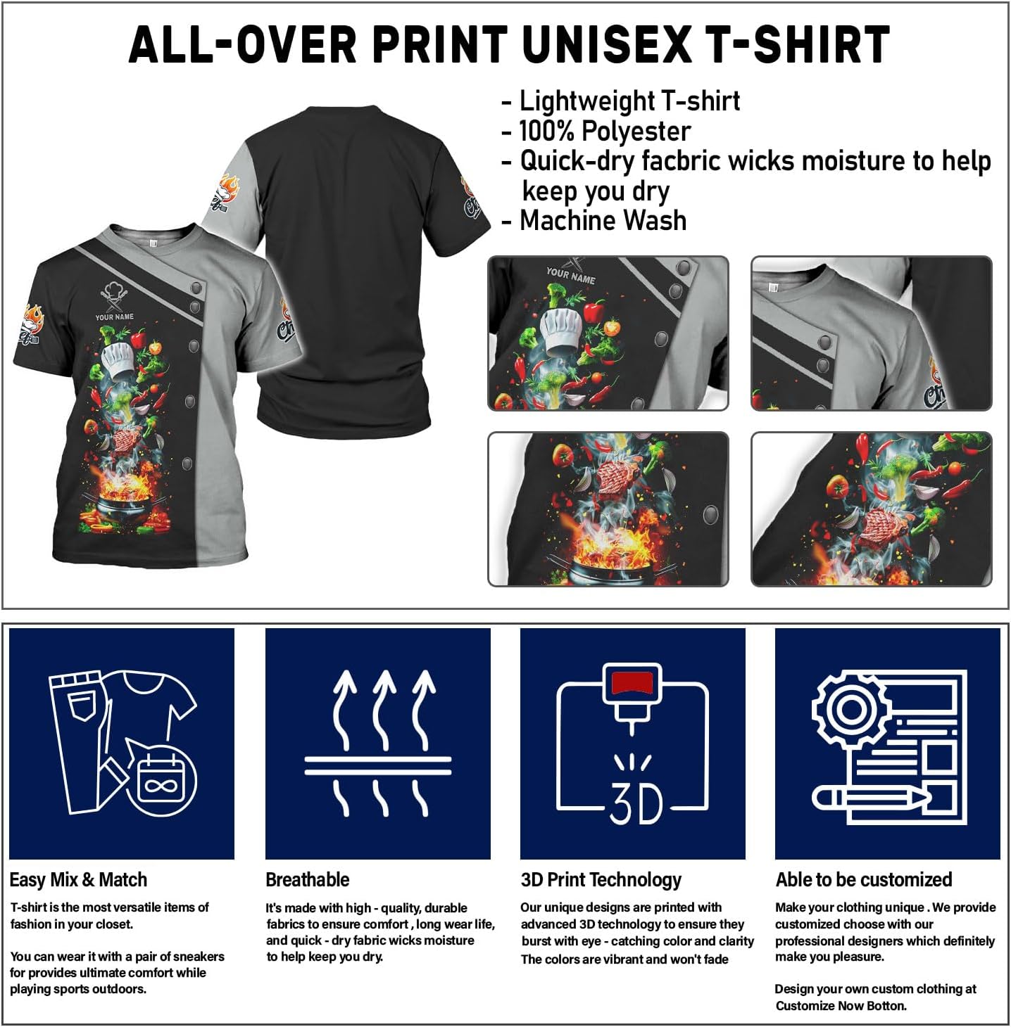 Custom Personalized 3D Chef Shirt Gifts for Lover
