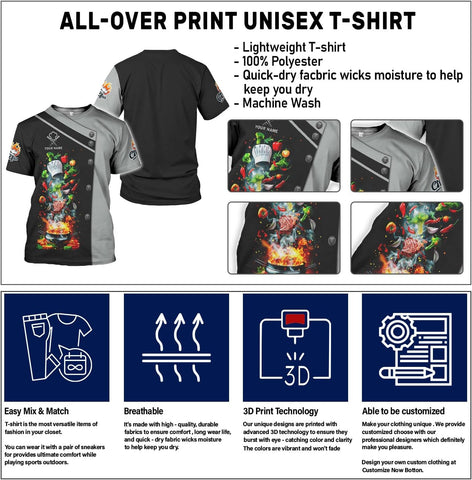 Custom Personalized 3D Chef Shirt Gifts for Lover