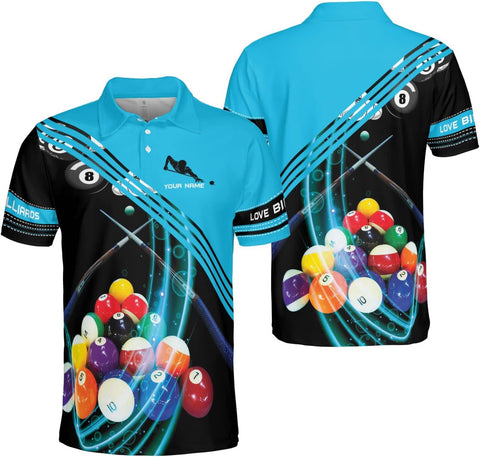 AOVL Personalized Name Billiard Polo Shirt Billiard Shirts Custom Billiard Flag Polo Shirt Men's Pool Billiard Gifts for Dad
