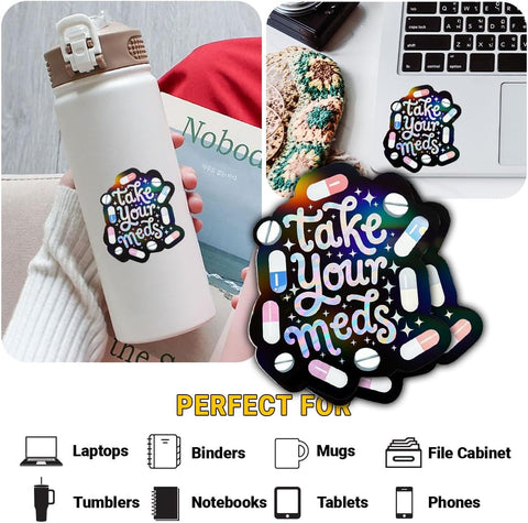 3PCS Take Your Meds 3" Sticker - Funny Medication Reminder Decal for Laptop, Water Bottle, Helmet, Bumper - Healthcare & Medical Gift