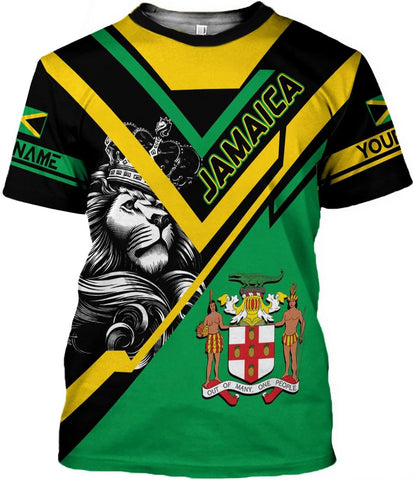 Ligthuy Personalized Jamaica Shirt 3D, Custom Jamaica Flag Lion Shirt for Men and Women, Jamaican Pride T-Shirt Unisex