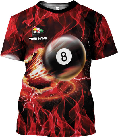 Custom 3D Billiard Shirt for Men Women Personalized Pool Player Team Apparel with 8 Ball Flag Design Gift to Billiard Lovers