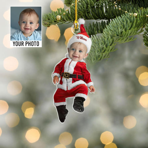 Personalized Baby Picture Ornament, Custom Baby with Dinosaur Christmas Ornament Baby Photo Ornament, Baby Face Christmas Ornaments Gift Baby First Christmas Photo Ornament Baby 1st Ornaments (BB1)