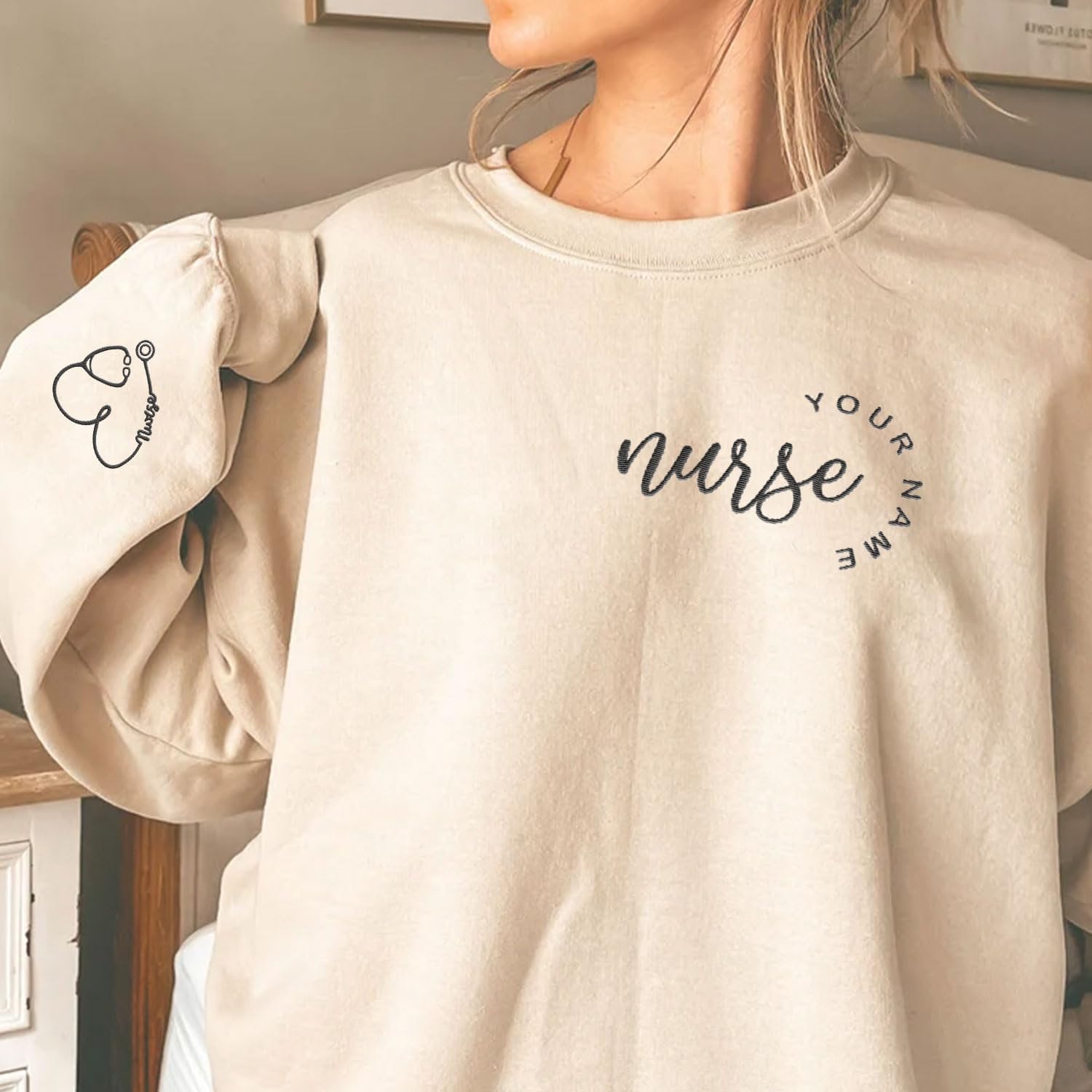 Suseaz Personalized Embroidered Nurse Sweatshirt, Custom Name Nurse Sweatshirt, Gift For Nurse, Women, Nursing School Shirt