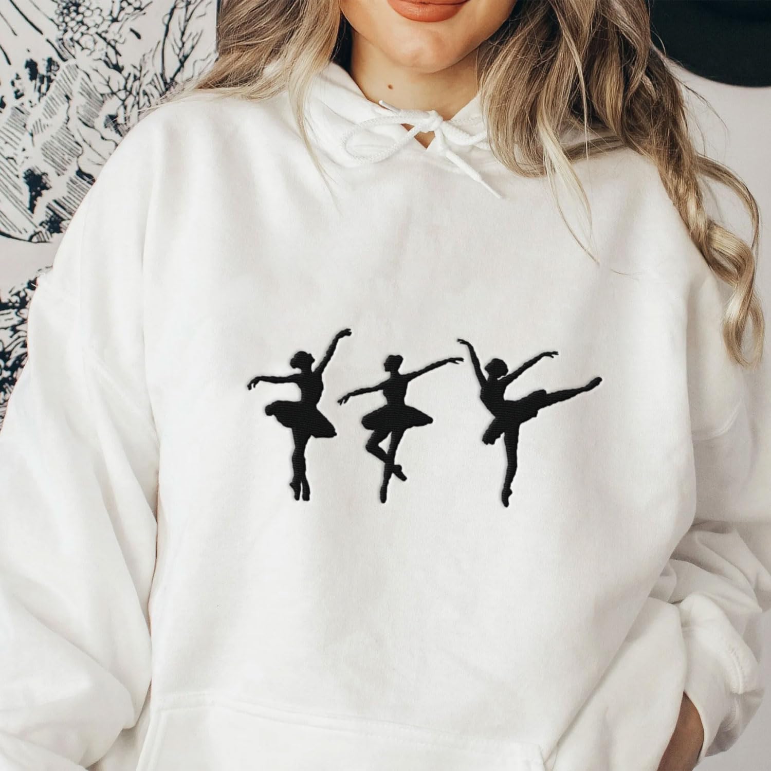 Suseaz Personalized Embroidered Ballet Dancing Sweatshirt Ballerina Dancer Pullover Hoodie Dance Girl Heart Beat Hoodie