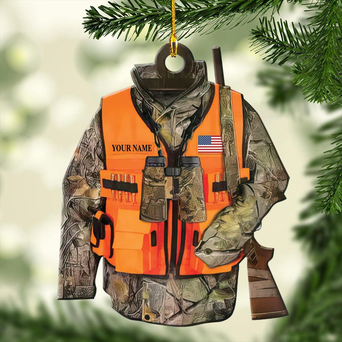 Artparel Personalized Hunting Ornament, Hunter Vest Ornament, Custom Hunting Christmas Ornament, Gifts for Hunting Lovers (Hunting 1)