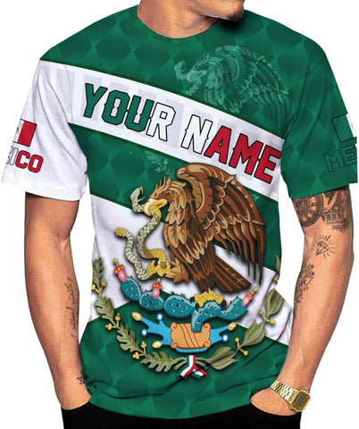 Mostefy Personalized Name Mexican Shirts 3D Customized Mexico Shirt US Flag, Mexican Shirts for Women Unisex
