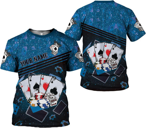 Personalized Poker Shirt, Poker Player Shirt, Funny Casino Poker Pattern 3D Over Print, Unisex Poker Tshirt Men Women