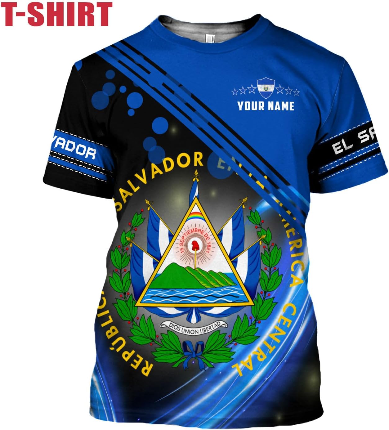 Ligthuy Personalized Name El Salvador Shirt 3D, El Salvador Flag Shirt for Men Women, Unisex T-Shirts S-5XL