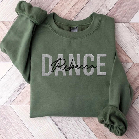 Custom Dance Embroidered Sweatshirt Women Long Sleeve Dancer Gift Shirts Crew Neck Casual Graphic Dance Mom Pullover Top