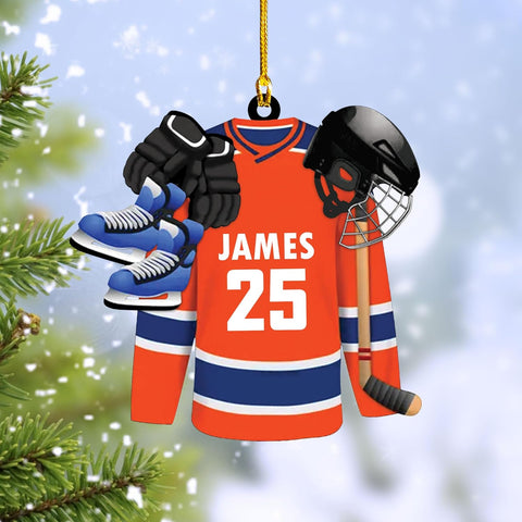 HomeDesign Personalized Hockey Christmas Ornament, Hockey Skates Helmet and Stick, Hockey Player Ornament, Hockey Ornaments, Gift for Hockey Lovers Hockey Ornament Christmas Decor (H7)