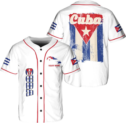 Personalized Cuba Baseball Jersey Shirt, Cuba Flag Jersey, Cuban Jersey for Men and Women, Cuba USA Flag T Shirt