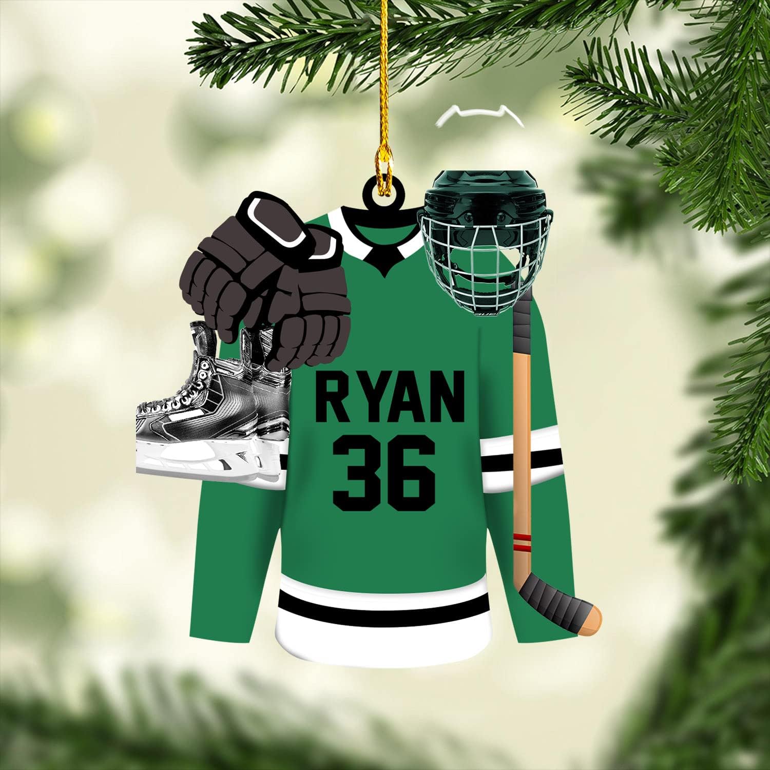 Personalized Hockey Ornaments for Xmas 2022, Hockey Ornament, Helmet, Gloves Wood Hockey Ornament, Hockey Christmas Ornament, for Hockey Lovers, Christmas Pine Tree Hanging Decor Wood Ornament, Red