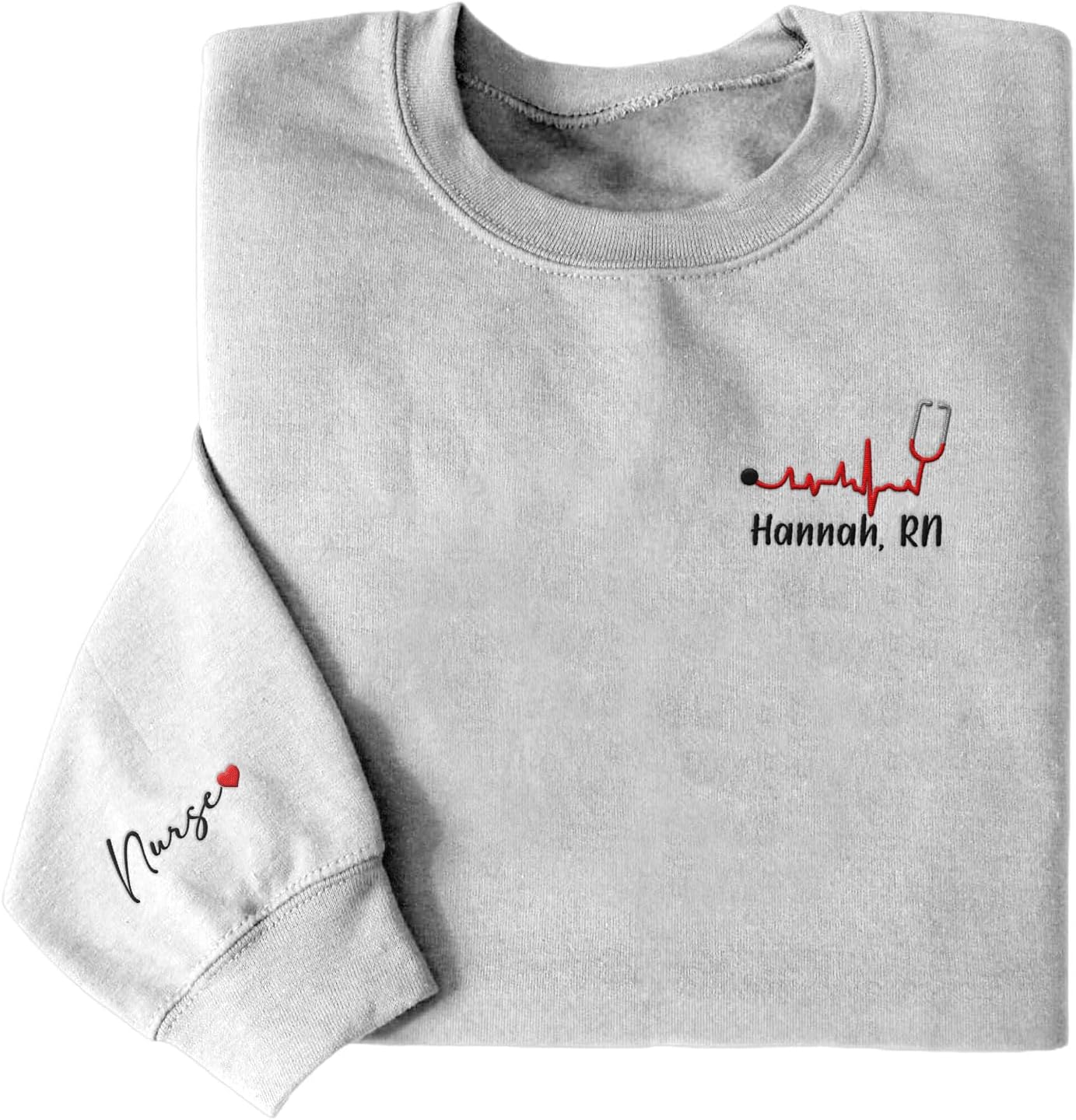 Intenprints Personalized Nurse Embroidered Sweatshirt for Women, Custom Registered Nurse Shirt, CNA Shirt, Nursing Sweatshirt