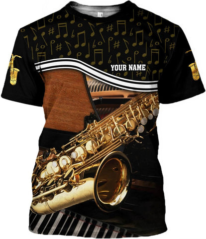Personalized T Shirt for Saxophone Player, Custom Saxophone 3D Shirt Men Women, Present to Musican Saxophone Team Uniform