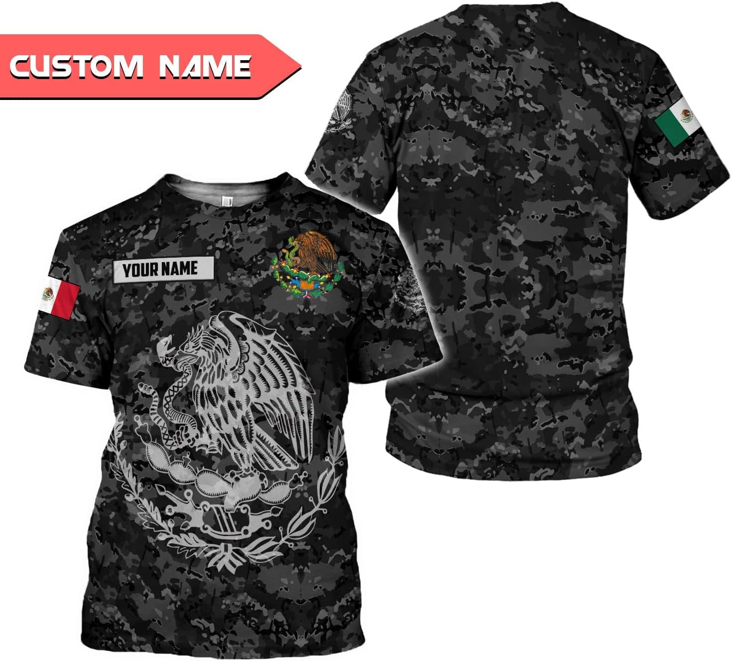 Mostprints Personalized Name Mexican Shirts 3D Customized Mexico Shirt US Flag, Mexican Shirts for women Unisex