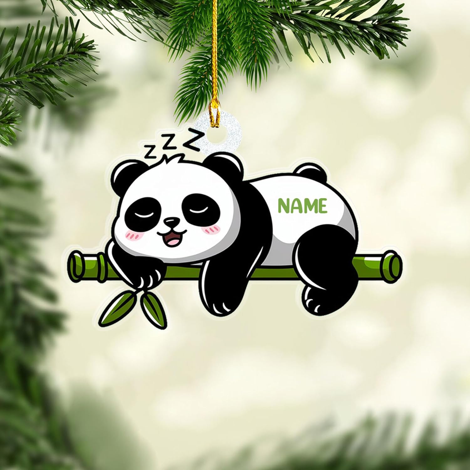 Personalized Panda Ornament Xmas Tree, Panda Acrylic Or Wood Flat Shape Ornament Christmas 2024, Panda Lovers Ornament Xmas Decor, Panda Bear Gifts Panda Bamboo Hanging Ornament (Panda 7)