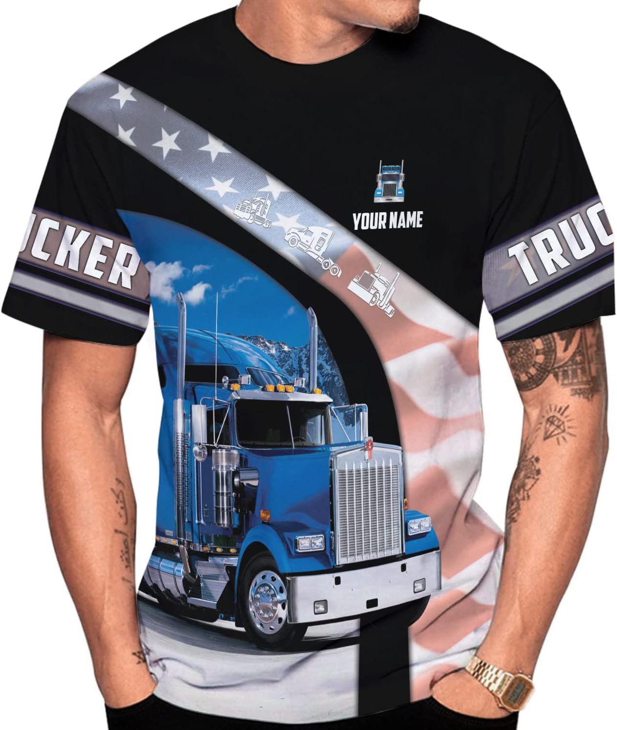 Personalized Trucker Shirt Custom US Flag Truck Driver T-Shirt Funny Trucker Gift 3D Hoodie for Men & Women Trucking Diesel