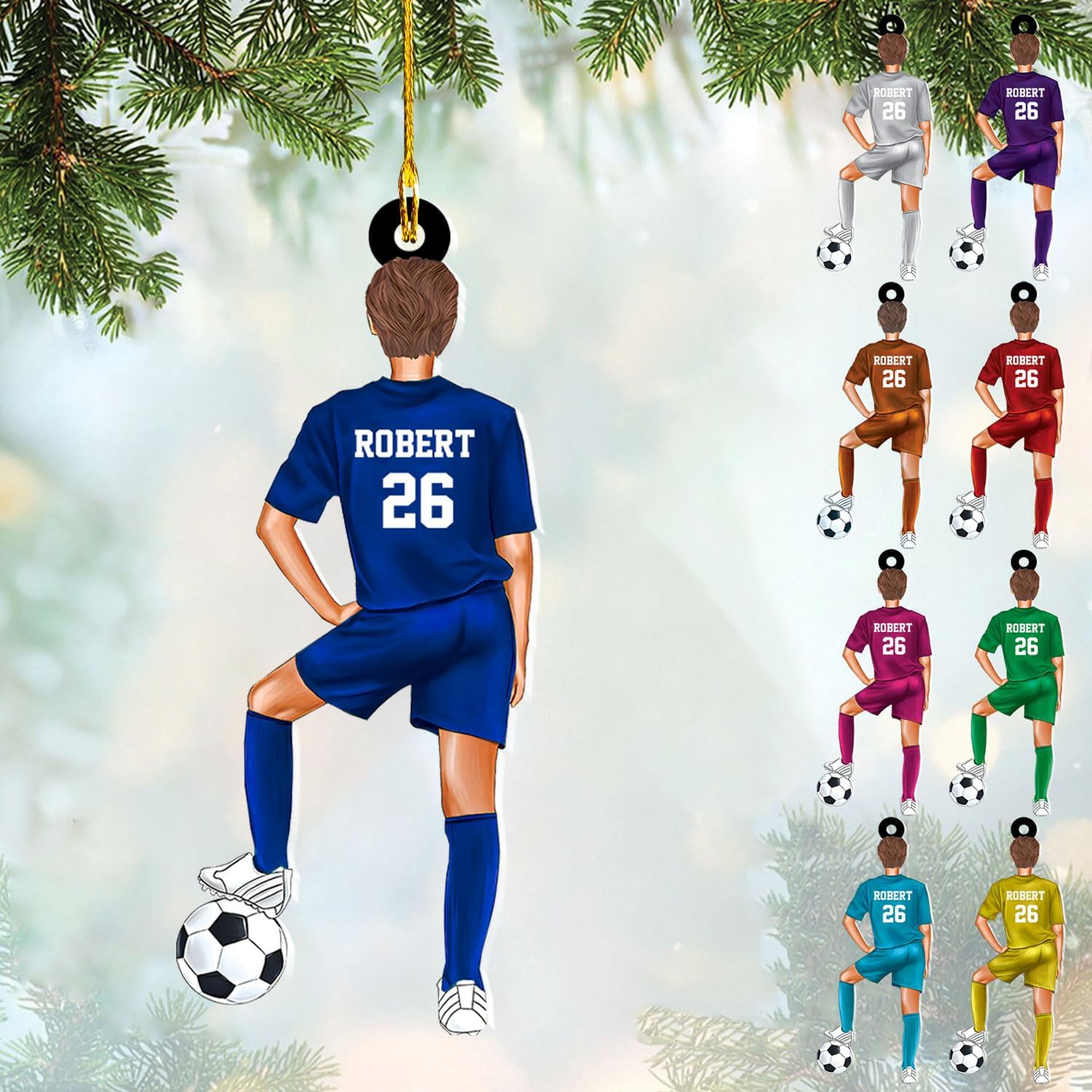 mostprints Personalized Soccer Christmas Ornament, Soccer Ornament for Boys, Soccer Team Ornaments, Gifts for The Soccer Player, Soccer Player Ornament, Soccer Gift Tree Hanging (SC9)