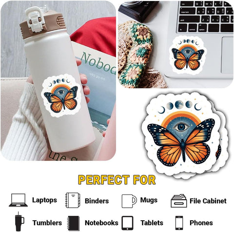 3PCS Wild and Free Butterfly 3" Sticker, Butterfly Eyes Sticker, Wild Butterflies Stickers, Dreamy Nature Vinyl Stickers Gift Decor for Laptop Water Bottle Car Phone Helmet Window Kindle Notebook