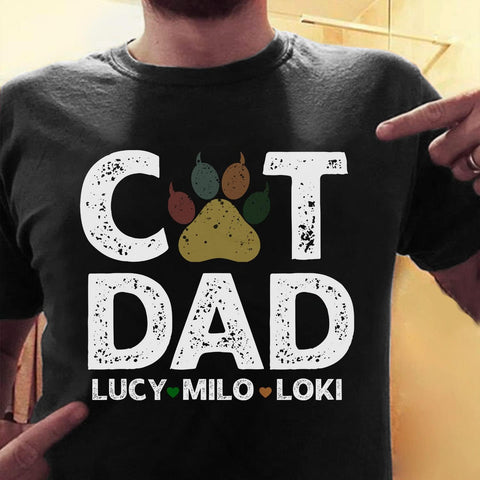 Personalized Best Cat Dad Ever Shirt, Cat Daddy Fathers Day Custom Photo Funny Custom Cat Dad Shirt with Pet Names (Cotton, TS44)