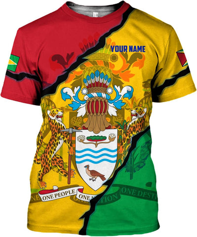 Rivelus Personalized Name 3D Shirt, Guyana Tshirt for Men Women, Guyanese Flag Pride Shirts, Guyana Gift S-5XL