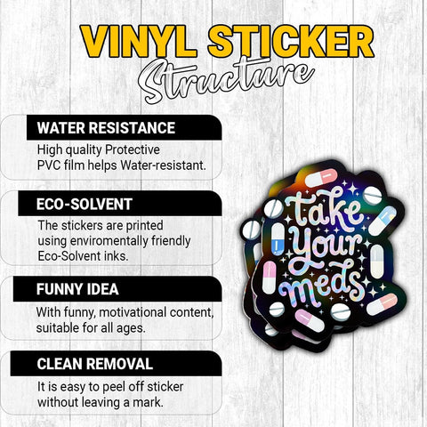 3PCS Take Your Meds 3" Sticker - Funny Medication Reminder Decal for Laptop, Water Bottle, Helmet, Bumper - Healthcare & Medical Gift