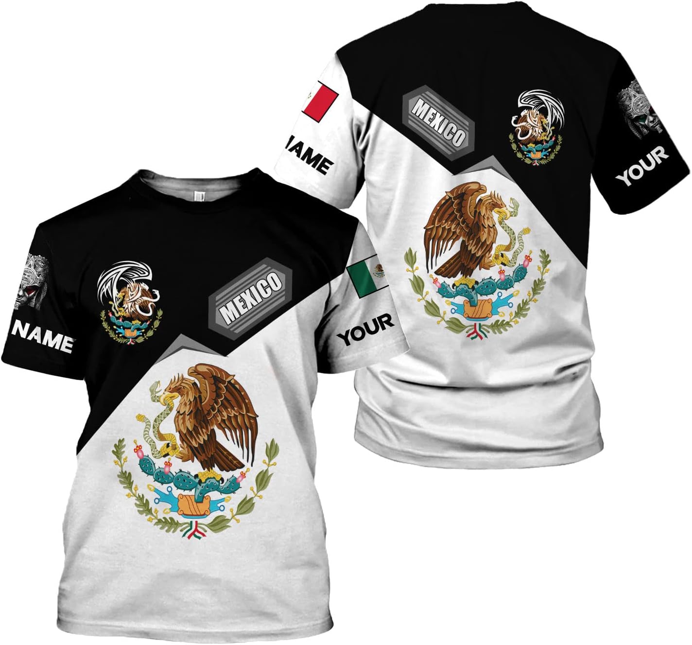 Mostefy Personalized Name Mexican Shirts 3D Customized Mexico Shirt US Flag, Mexican Shirts for Women Unisex
