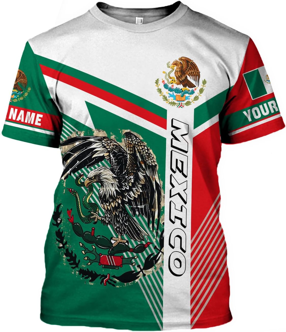 HomeDesign Custom Mexico Shirts Personalized Name Mexican 3D Flag Shirt for Men Women Aztec Unisex US Eagle Pride Camisas