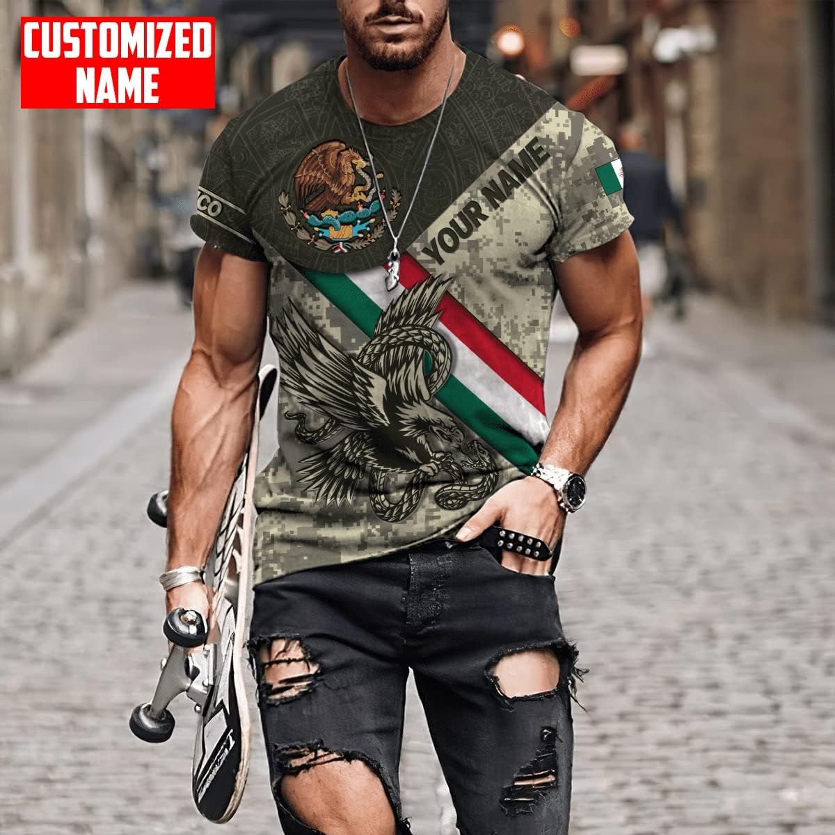 Personalized Mexico Eagle Camoflauge, Mexico Hoodie, Custom Name Mexico Hoodies for Men Unisex Hoodie, T Shirt, Zip Up Hoodie, Sweatshirt for Men AD1056