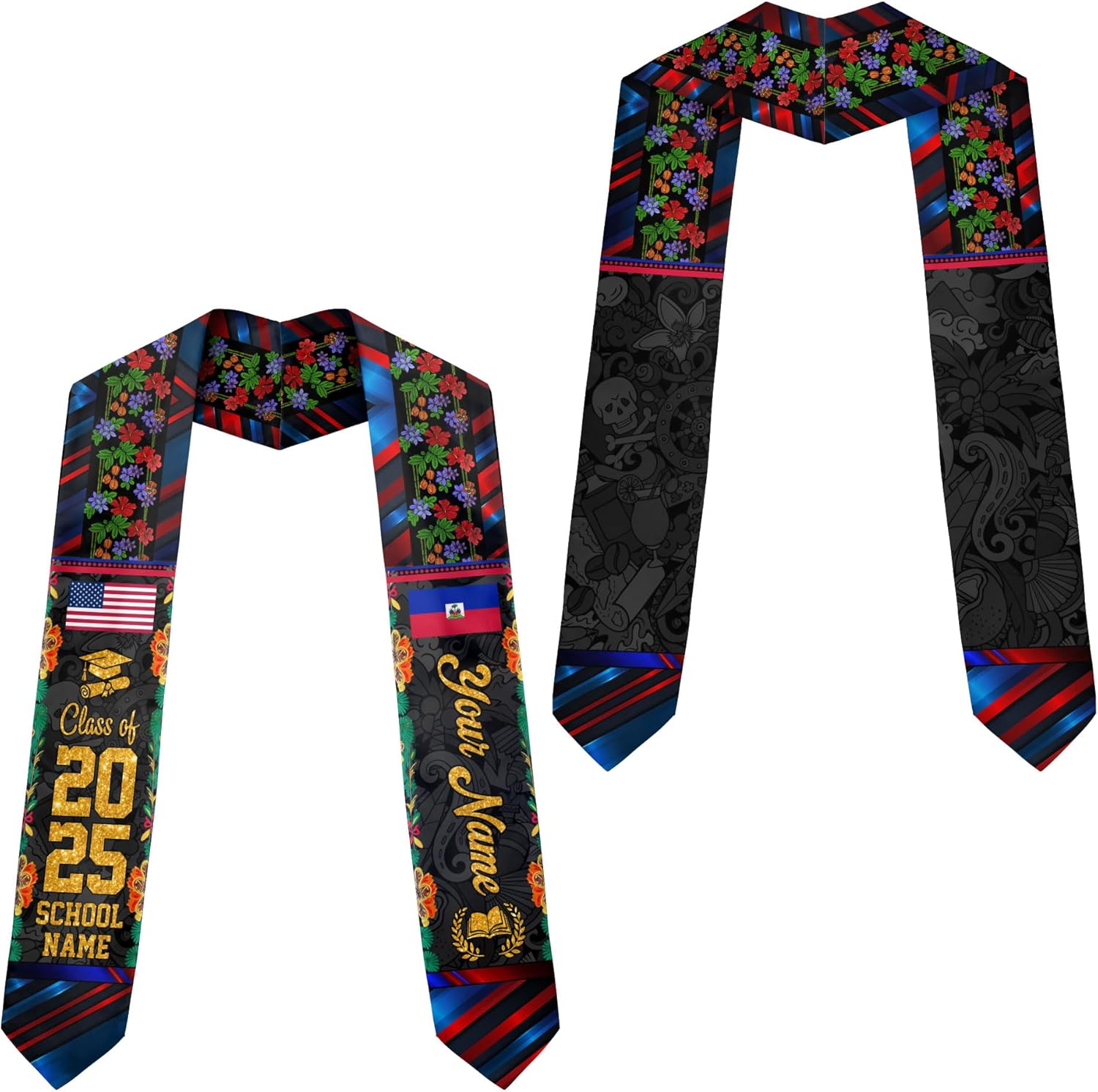 Pretyprints Haitians Graduation Sash, Haiti Graduation Stole Custom, Personalized Haitians American Flag Graduation Sash 2025