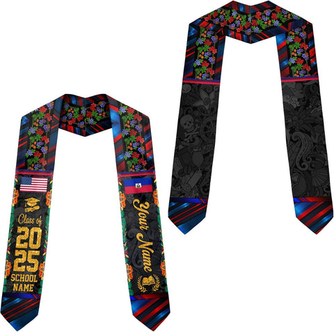 Pretyprints Haitians Graduation Sash, Haiti Graduation Stole Custom, Personalized Haitians American Flag Graduation Sash 2025