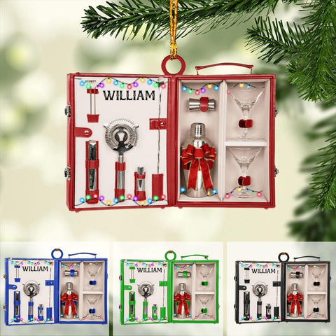 Personalized Bartender Ornament, Bartender Kit Bag Ornament, Bartender Ornaments, Custom Bartender Travel Bag Ornament, Gift for Friend Bartender, Gift for Bartender\u2026 (Bartender 4)