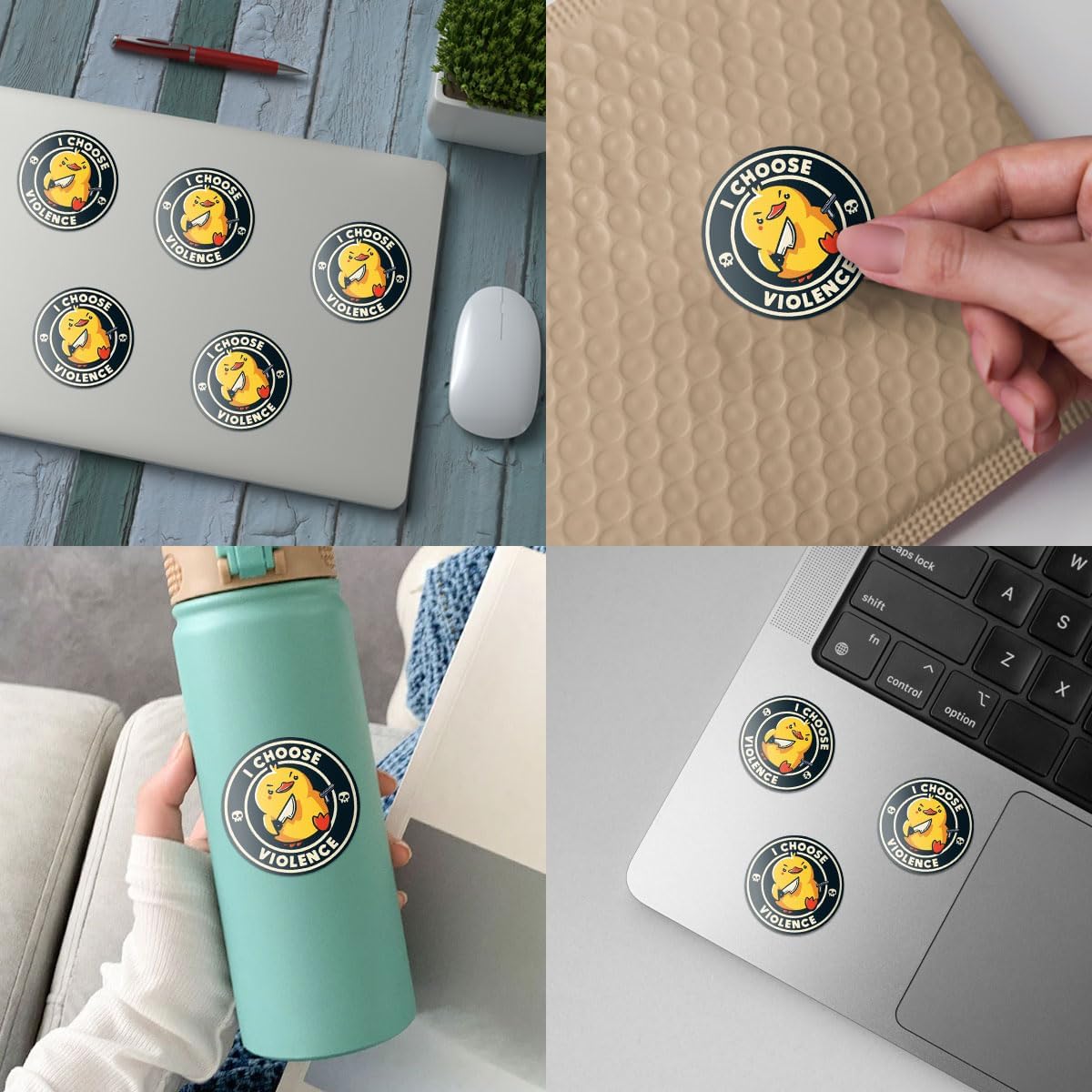 3 Pcs I Choose Violence Sticker, Funny Duck with Knife Ducky Meme Sticker Duck Dark Humor, I Choose Violence Ducky Stickers I Choose Violent Stickers for Laptop Phone Watter Bottle Car Helmet 3"x3"