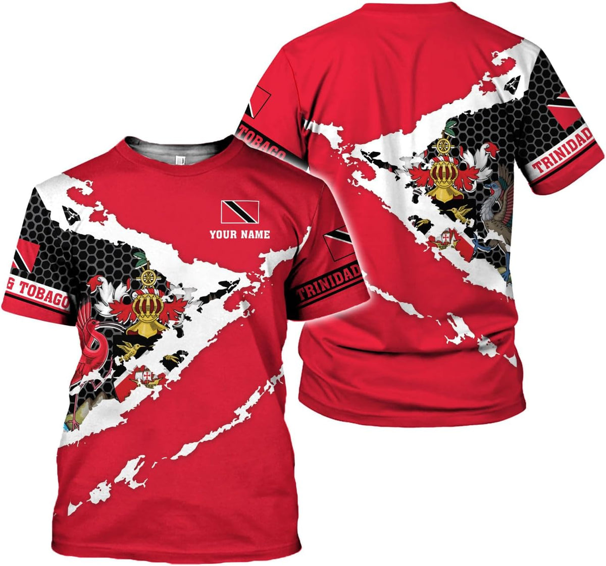 MoonArt Personalized Trinidad & Tobago Shirts Trinidad and Tobago Coat of Arms Flag 3D Shirts Trinidad Pride Gift