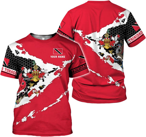 MoonArt Personalized Trinidad & Tobago Shirts Trinidad and Tobago Coat of Arms Flag 3D Shirts Trinidad Pride Gift