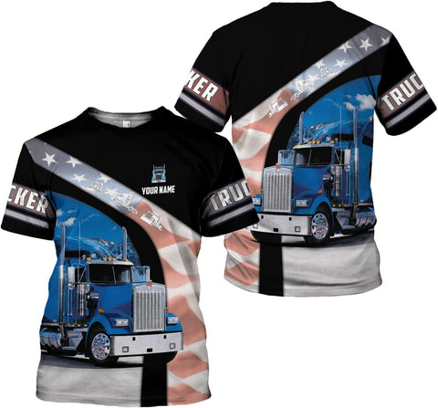 Personalized Trucker Shirt Custom US Flag Truck Driver T-Shirt Funny Trucker Gift 3D Hoodie for Men & Women Trucking Diesel