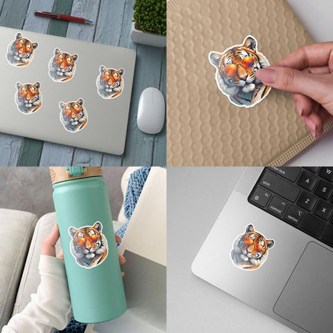 (3Pcs) Cool Tiger Sticker, Tiger Sunglasses Sticker, Tiger Decal, Tiger Sticker, Tiger Face Sticker, Tiger Bumper Sticker Vinyl Decal 3" - Stickers for Laptop Water Bottle Phone Car Window Helmet