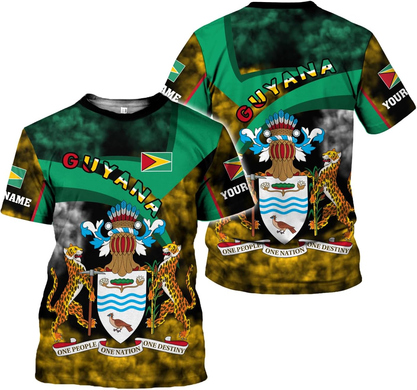 Rivelus Personalized Name 3D Shirt, Guyana Tshirt for Men Women, Guyanese Flag Pride Shirts, Guyana Gift S-5XL