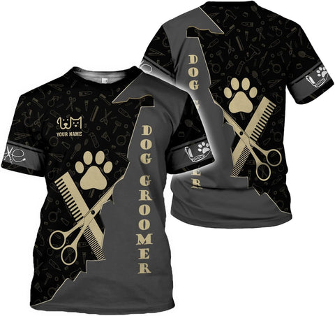 Rivelus Personalized Name Dog Groomer Shirt 3D, Funny Dog Groomer Apparel Shirts, Dog Groomer Gifts for Men and Women