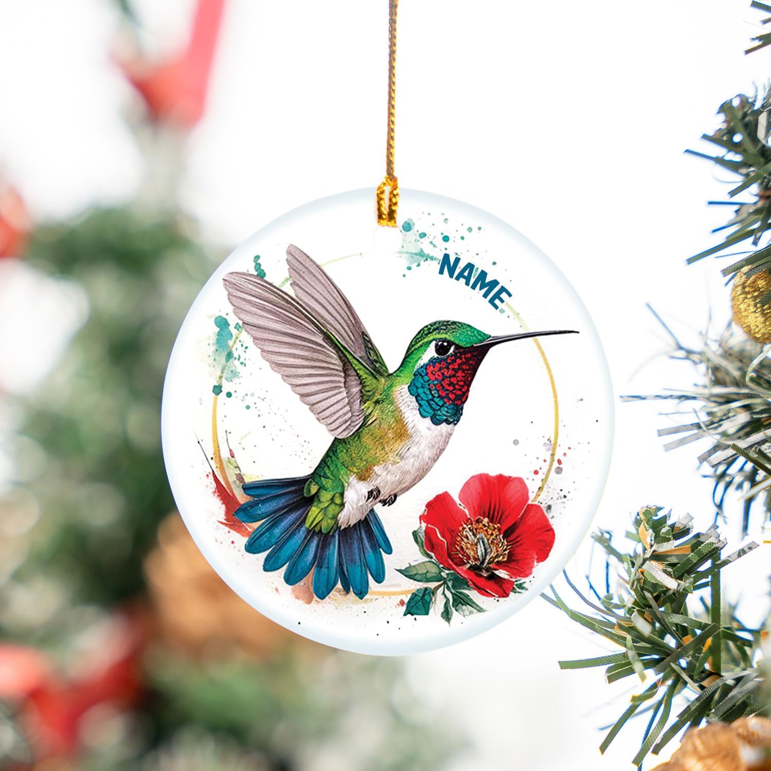 MAPrints Personalized Hummingbird Ornaments for Christmas Tree 2024, Hummingbird Christmas 2024 Ornament, Bird Ceramic Ornament, Gifts for Bird Lovers (NBird 9)